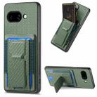 For Google Pixel 9a Carbon Fiber Fold Stand Elastic Card Bag Phone Case(Green) - 1