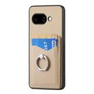 For Google Pixel 9a Carbon Fiber Card Wallet Ring Phone Case(Khaki) - 2