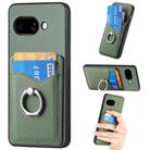 For Google Pixel 9a Carbon Fiber Card Wallet Ring Phone Case(Green) - 1