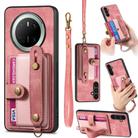For Huawei Mate 70 Retro Cross Wristband Wallet Leather Back Phone Case(Pink) - 1