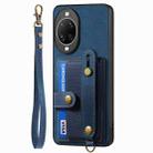 For Huawei nova 14 Retro Cross Wristband Wallet Leather Back Phone Case(Blue) - 2