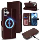 For iPhone 16 Plus Genuine Leather Card Wallet MagSafe Phone Case(Dark Brown) - 1