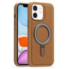 For iPhone 11 Silver Shield MagSafe Holder Shockproof Phone Case(Brown) - 1