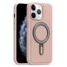 For iPhone 11 Pro Max Silver Shield MagSafe Holder Shockproof Phone Case(Pink) - 1