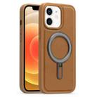 For iPhone 12 Silver Shield MagSafe Holder Shockproof Phone Case(Brown) - 1