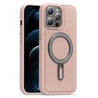 For iPhone 12 Pro Max Silver Shield MagSafe Holder Shockproof Phone Case(Pink) - 1
