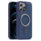 For iPhone 12 Pro Max Silver Shield MagSafe Holder Shockproof Phone Case(Deep Blue) - 1