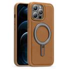 For iPhone 12 Pro Max Silver Shield MagSafe Holder Shockproof Phone Case(Brown) - 1