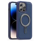 For iPhone 14 Pro Silver Shield MagSafe Holder Shockproof Phone Case(Deep Blue) - 1