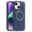 For iPhone 14 Plus Silver Shield MagSafe Holder Shockproof Phone Case(Deep Blue) - 1