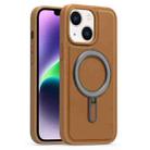 For iPhone 14 Plus Silver Shield MagSafe Holder Shockproof Phone Case(Brown) - 1