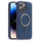 For iPhone 14 Pro Max Silver Shield MagSafe Holder Shockproof Phone Case(Deep Blue) - 1