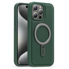 For iPhone 15 Pro Silver Shield MagSafe Holder Shockproof Phone Case(Green) - 1