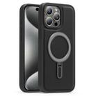 For iPhone 15 Pro Silver Shield MagSafe Holder Shockproof Phone Case(Black) - 1