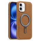 For iPhone 16 Plus Silver Shield MagSafe Holder Shockproof Phone Case(Brown) - 1