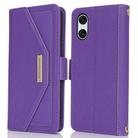 For Sony Xperia 1 III Cross Texture Crossbody Lanyard Leather Phone Case(Purple) - 2
