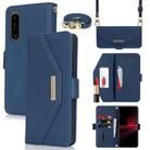 For Sony Xperia 1 III Cross Texture Crossbody Lanyard Leather Phone Case(Blue) - 1