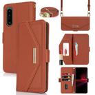 For Sony Xperia 1 III Cross Texture Crossbody Lanyard Leather Phone Case(Brown) - 1