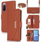 For Sony Xperia 10 III Cross Texture Crossbody Lanyard Leather Phone Case(Brown) - 1