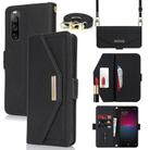 For Sony Xperia 10 IV Cross Texture Crossbody Lanyard Leather Phone Case(Black) - 1