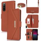 For Sony Xperia 10 IV Cross Texture Crossbody Lanyard Leather Phone Case(Brown) - 1