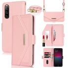 For Sony Xperia 10 IV Cross Texture Crossbody Lanyard Leather Phone Case(Pink) - 1