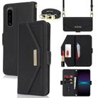 For Sony Xperia 1 IV Cross Texture Crossbody Lanyard Leather Phone Case(Black) - 1