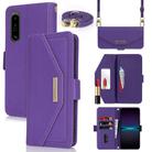 For Sony Xperia 1 IV Cross Texture Crossbody Lanyard Leather Phone Case(Purple) - 1