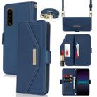For Sony Xperia 1 IV Cross Texture Crossbody Lanyard Leather Phone Case(Blue) - 1