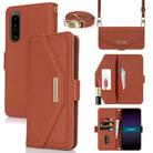 For Sony Xperia 1 IV Cross Texture Crossbody Lanyard Leather Phone Case(Brown) - 1