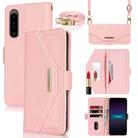 For Sony Xperia 1 IV Cross Texture Crossbody Lanyard Leather Phone Case(Pink) - 1