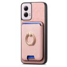 For Motorola Moto G35 Retro Cross Leather Ring Vertical Insert Card Bag MagSafe Phone Case(Pink) - 2