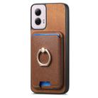 For Motorola Moto G35 Retro Cross Leather Ring Vertical Insert Card Bag MagSafe Phone Case(Brown) - 2