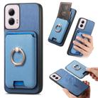 For Motorola Moto G 5G 2024 Retro Cross Leather Ring Vertical Insert Card Bag MagSafe Phone Case(Blue) - 1