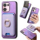 For OPPO Reno13 Pro Global Retro Cross Leather Ring Vertical Insert Card Bag MagSafe Phone Case(Purple) - 1