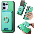 For OPPO Reno13 Global Retro Cross Leather Ring Vertical Insert Card Bag MagSafe Phone Case(Green) - 1