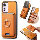 For OPPO Reno11 F Retro Cross Leather Ring Vertical Insert Card Bag MagSafe Phone Case(Yellow) - 1