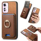For OPPO Reno11 F Retro Cross Leather Ring Vertical Insert Card Bag MagSafe Phone Case(Brown) - 1
