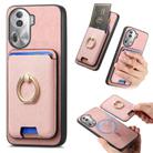 For OPPO Reno11 Pro Global Retro Cross Leather Ring Vertical Insert Card Bag MagSafe Phone Case(Pink) - 1