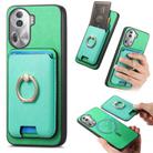 For OPPO Reno11 Pro Global Retro Cross Leather Ring Vertical Insert Card Bag MagSafe Phone Case(Green) - 1