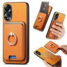 For OPPO A58 4G Retro Cross Leather Ring Vertical Insert Card Bag MagSafe Phone Case(Yellow) - 1