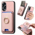 For OPPO A58 4G Retro Cross Leather Ring Vertical Insert Card Bag MagSafe Phone Case(Pink) - 1