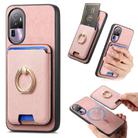 For OPPO Reno10 Pro+ 5G Retro Cross Leather Ring Vertical Insert Card Bag MagSafe Phone Case(Pink) - 1
