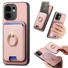 For OPPO Reno13 F Retro Cross Leather Ring Vertical Insert Card Bag MagSafe Phone Case(Pink) - 1
