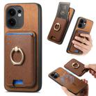 For OPPO Reno13 F Retro Cross Leather Ring Vertical Insert Card Bag MagSafe Phone Case(Brown) - 1