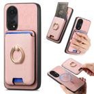 For OPPO Reno8 T 5G / A1 Pro Retro Cross Leather Ring Vertical Insert Card Bag MagSafe Phone Case(Pink) - 1