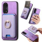 For OPPO Reno8 T 5G / A1 Pro Retro Cross Leather Ring Vertical Insert Card Bag MagSafe Phone Case(Purple) - 1