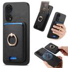 For OPPO Reno8 T 5G / A1 Pro Retro Cross Leather Ring Vertical Insert Card Bag MagSafe Phone Case(Black) - 1