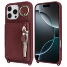 For iPhone 7 Plus / 8 Plus Crossbody Zipper Wallet Ring Holder Litchi Leather Phone Case(Red wine) - 2
