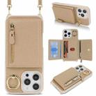 For iPhone XR Crossbody Zipper Wallet Ring Holder Litchi Leather Phone Case(Rose Gold) - 1